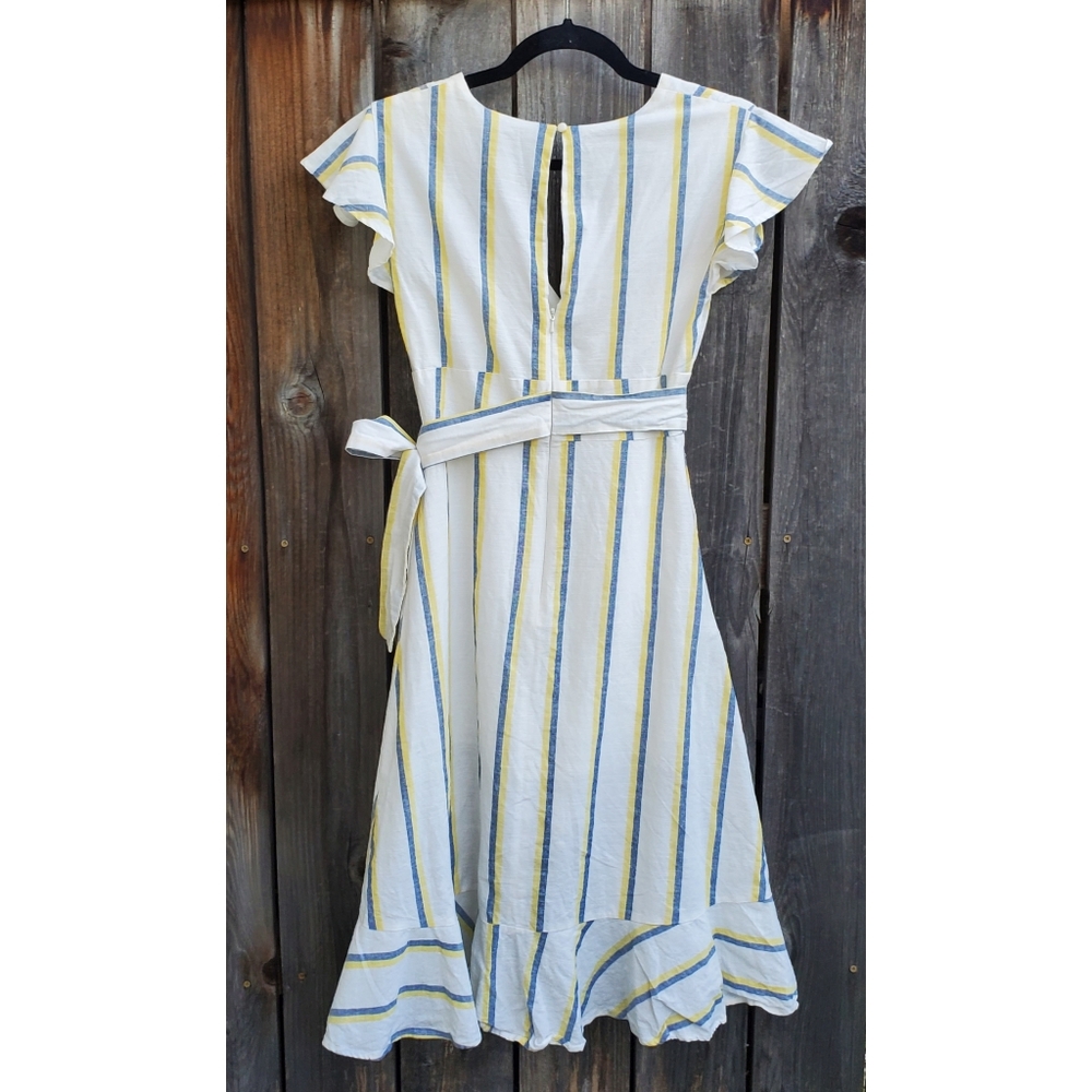 J.O.A Striped Ruffle Faux Wrap Midi Dress - Picture 5 of 8